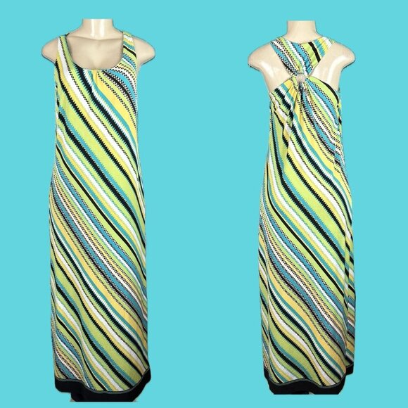Emma & Michele M Multicolor Diagonal Puzzle Striped Keyhole Racerback Maxi Dress - Picture 1 of 6
